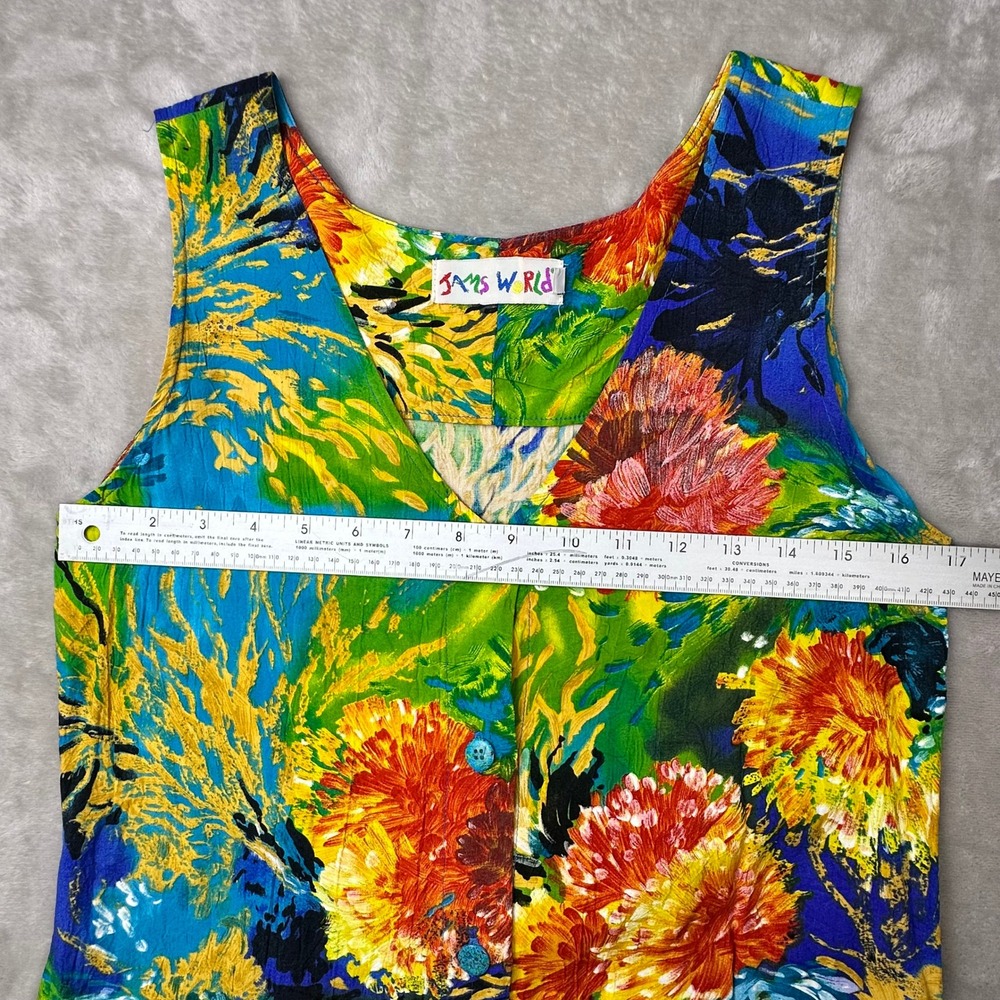Jams World Sea Life 90s Vintage Sleeveless Maxi Dress Multi-Color Button Front S - Picture 6 of 16
